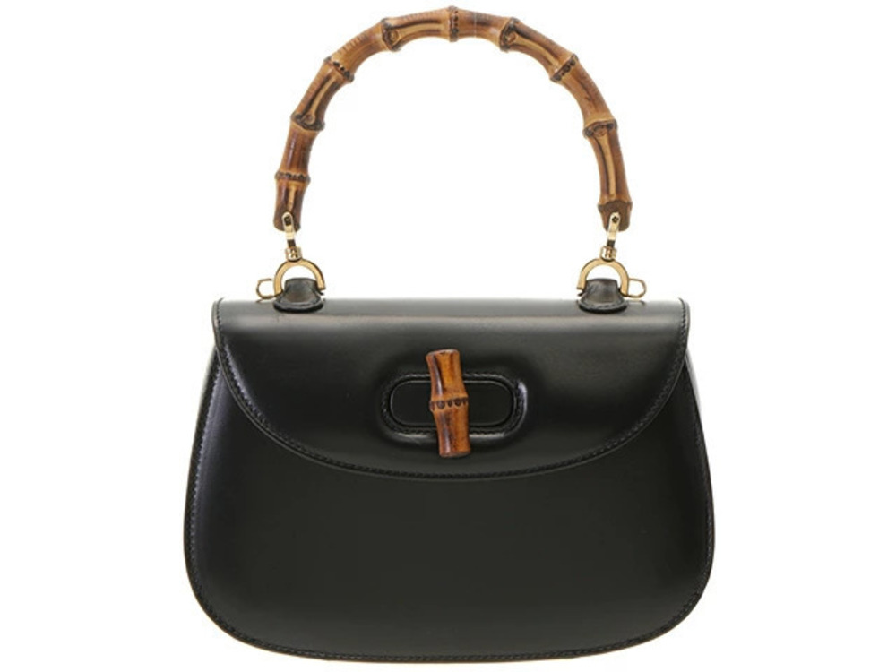 Gucci Bamboo Handbag Navy Blue Calfskin